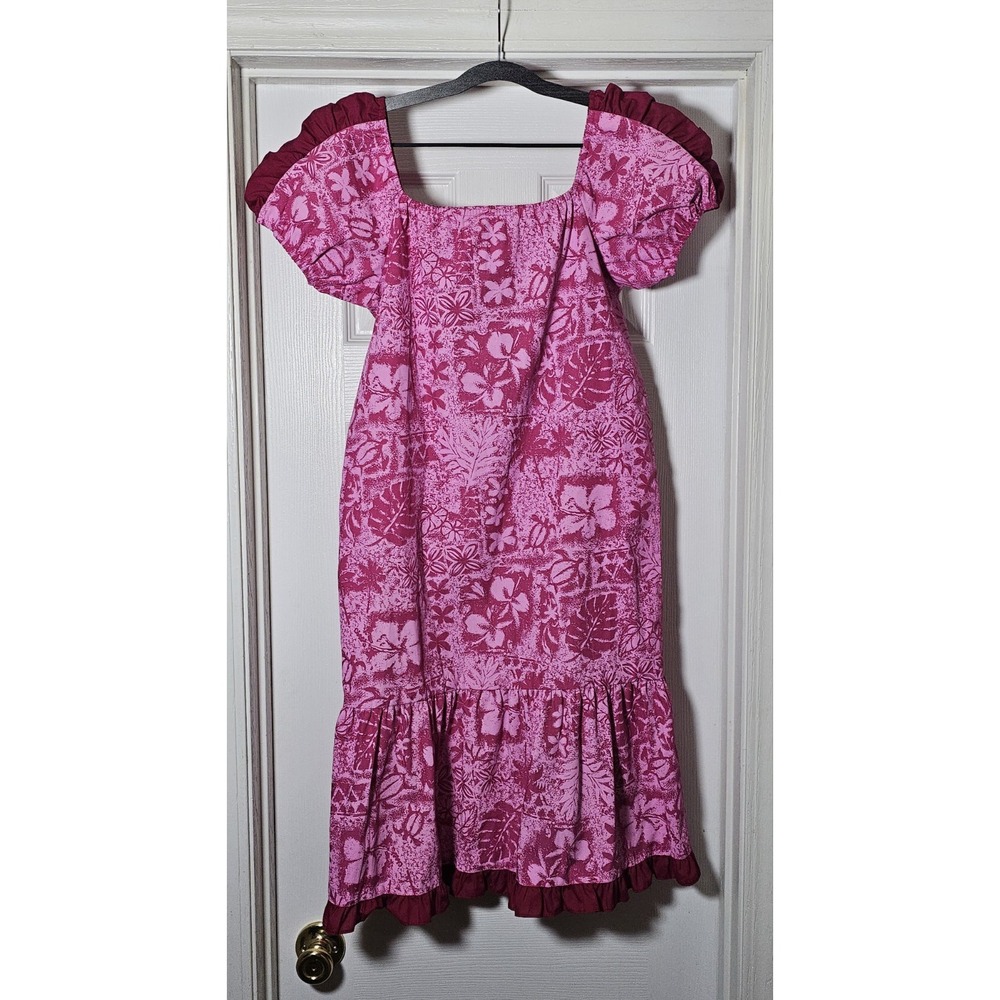 One Papaya Hawaiian Dress Girls Size 10 Floral Pink Ruffle Tier